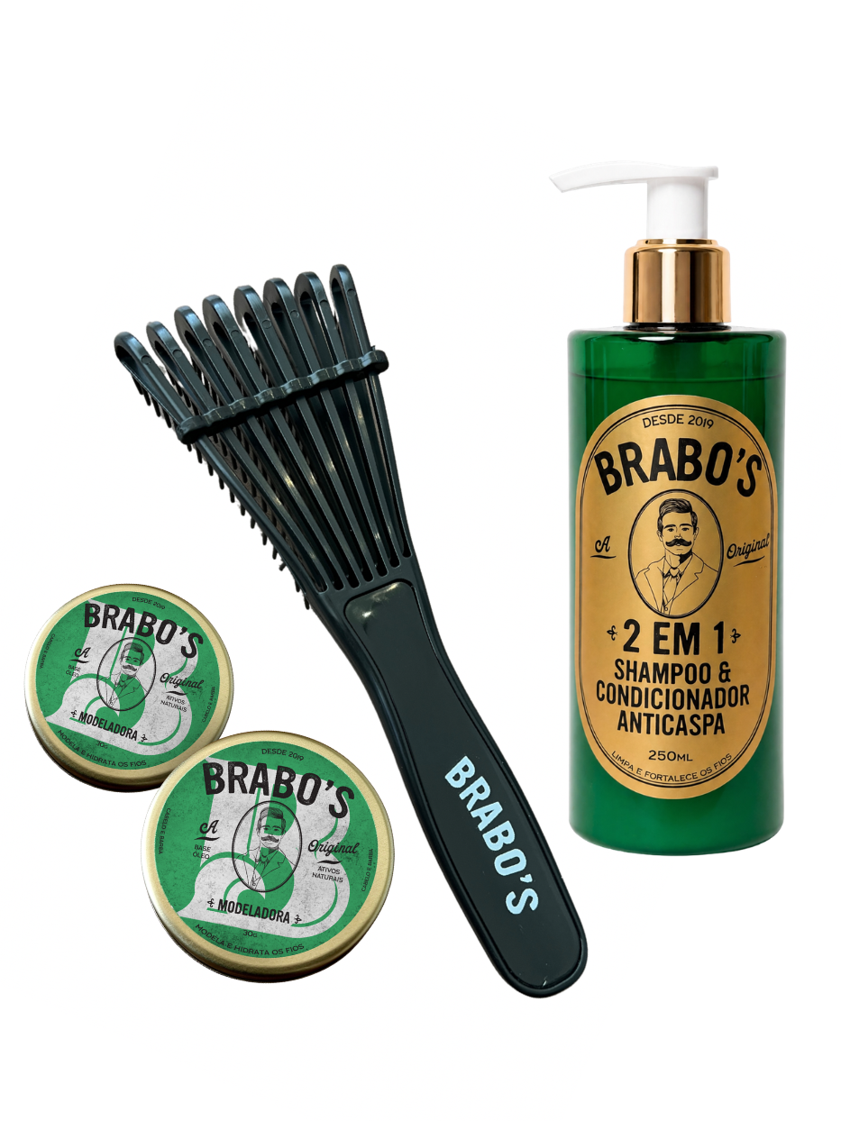 COMBO 2 Brabo's Pomada Premium + Brabo's Escova + Shampoo 2 em 1 [FRETE GRÁTIS]