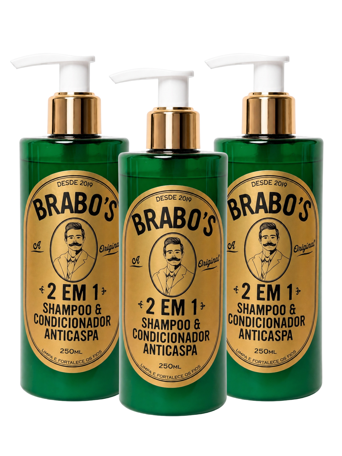 Kit 3 Brabo's 2 em 1 Shampoo e Condicionador Anticaspa para Cabelo e Barba