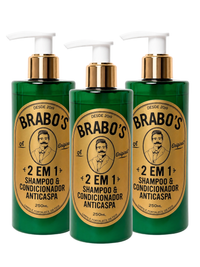Kit 3 Brabo's 2 em 1 Shampoo e Condicionador Anticaspa para Cabelo e Barba